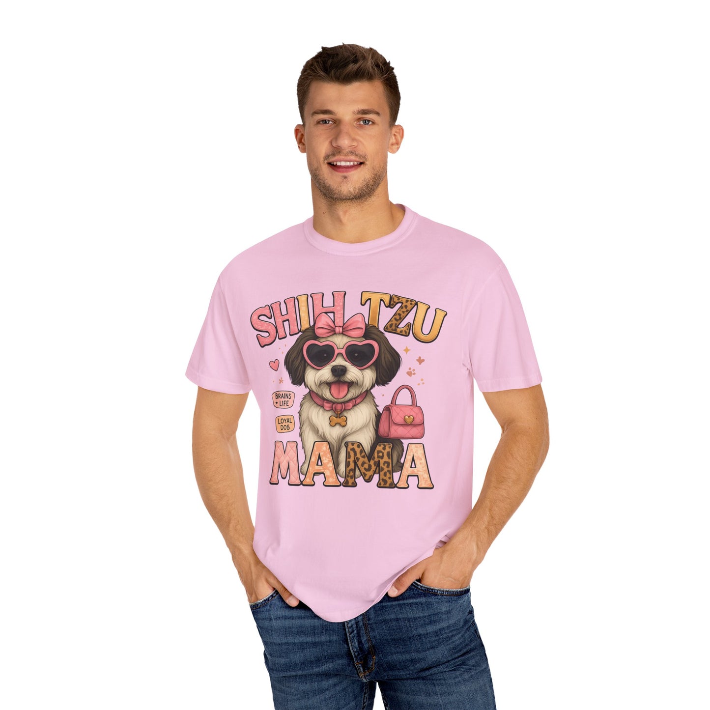 Shih Tzu Mama: Adorable Dog in Pink Sunglasses Comfort Colors