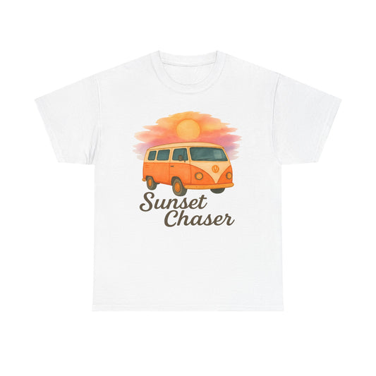 Sunset Chaser: Retro Bus Camping Gildan Tee