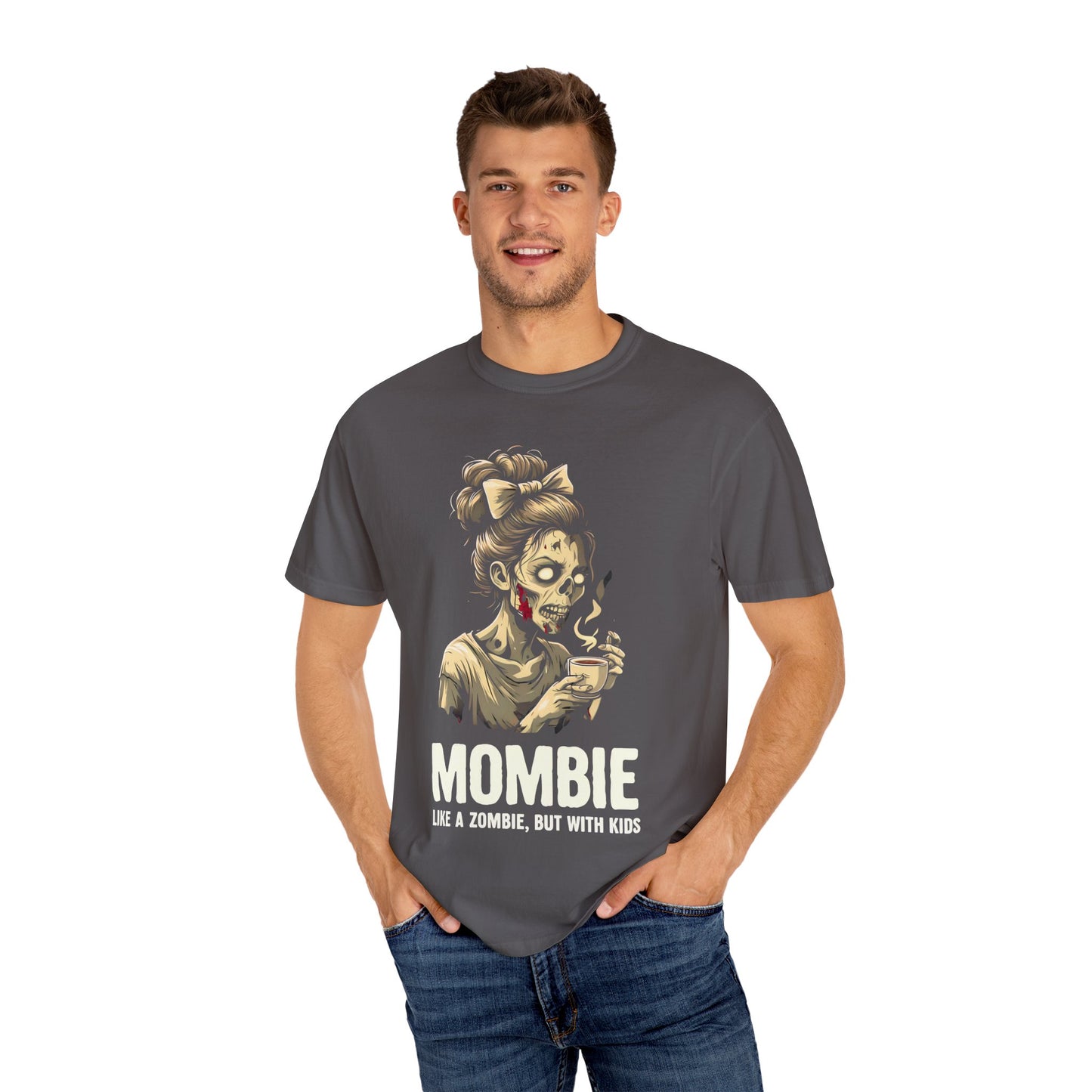 Mombie Unisex Garment-Dyed T-Shirt, Funny Parent Gift, Halloween Costume, Zombie Humor Tee, Unique Mom Shirt