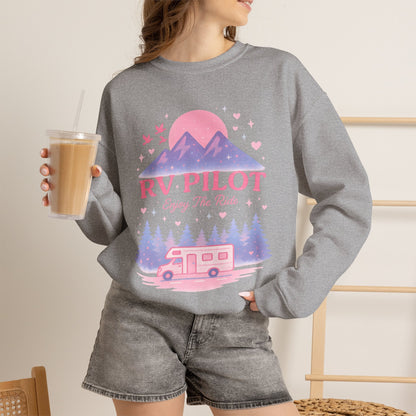 Moonlit RV Adventure: Pastel Pixel Camping Scene Funny Camping Sweatshirt