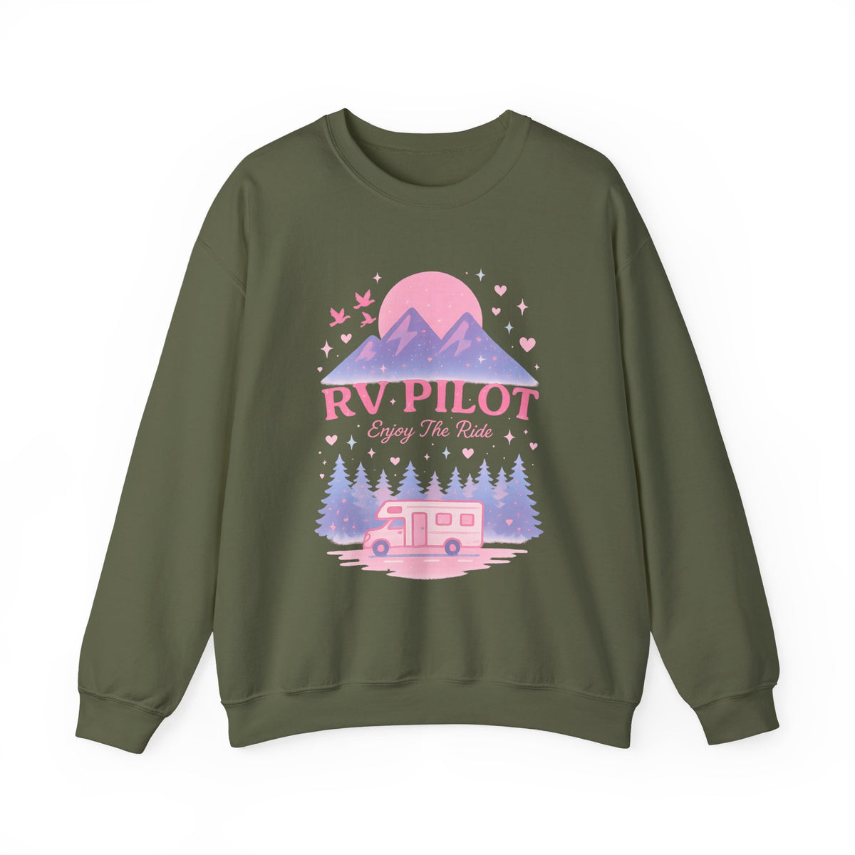 Moonlit RV Adventure: Pastel Pixel Camping Scene Funny Camping Sweatshirt