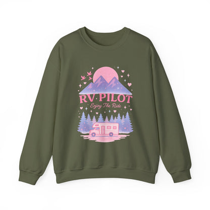 Moonlit RV Adventure: Pastel Pixel Camping Scene Funny Camping Sweatshirt