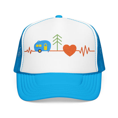 Embroidered Adventure Camping Heartbeat Foam Trucker Hat