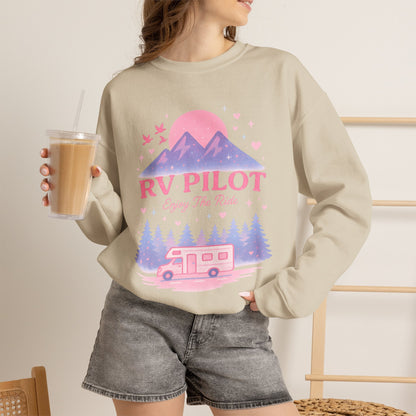 Moonlit RV Adventure: Pastel Pixel Camping Scene Funny Camping Sweatshirt