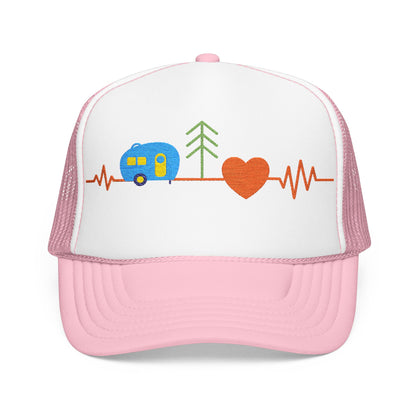 Embroidered Adventure Camping Heartbeat Foam Trucker Hat