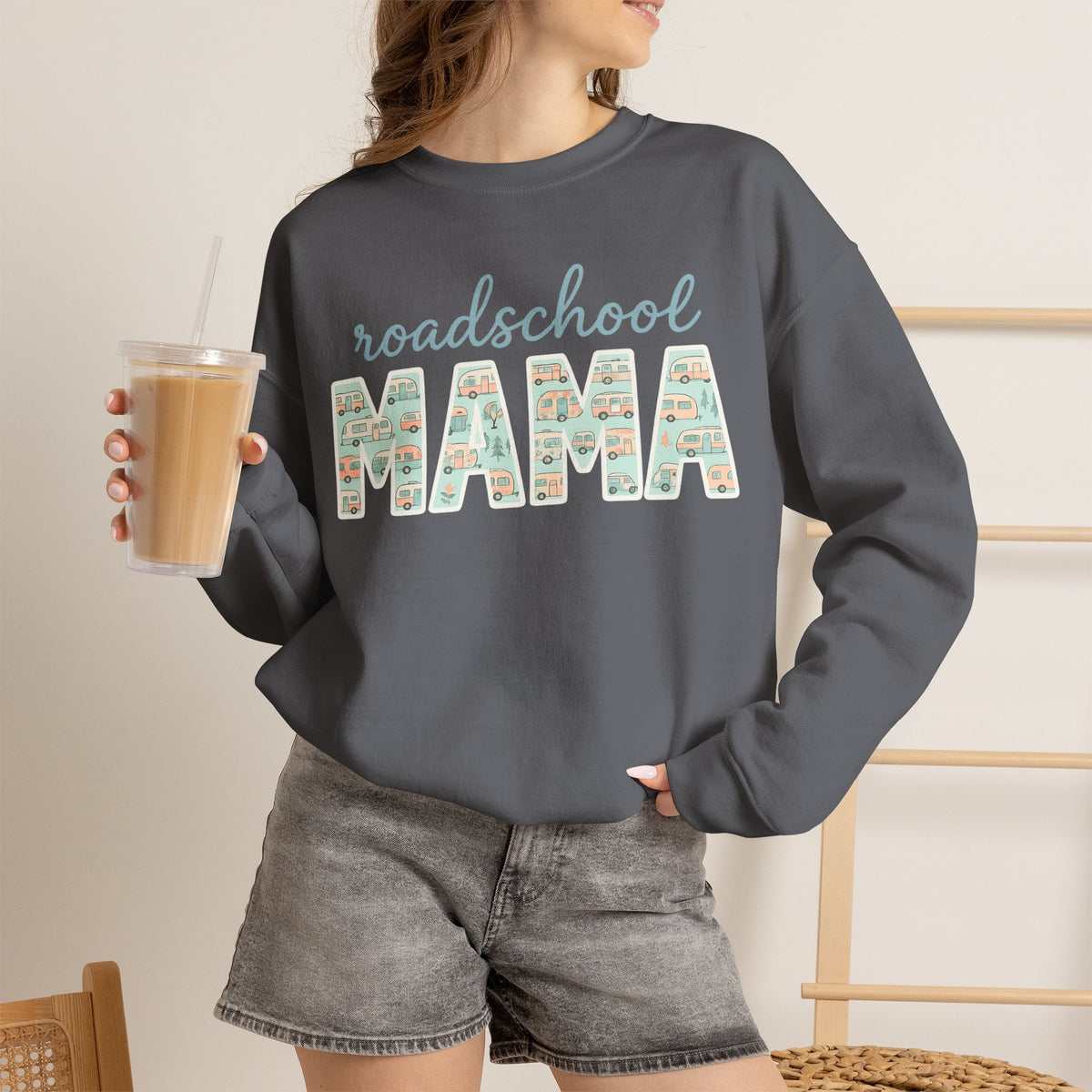 Roadschool Mama: Whimsical RV Education Design Funny Camping Sweatshirt