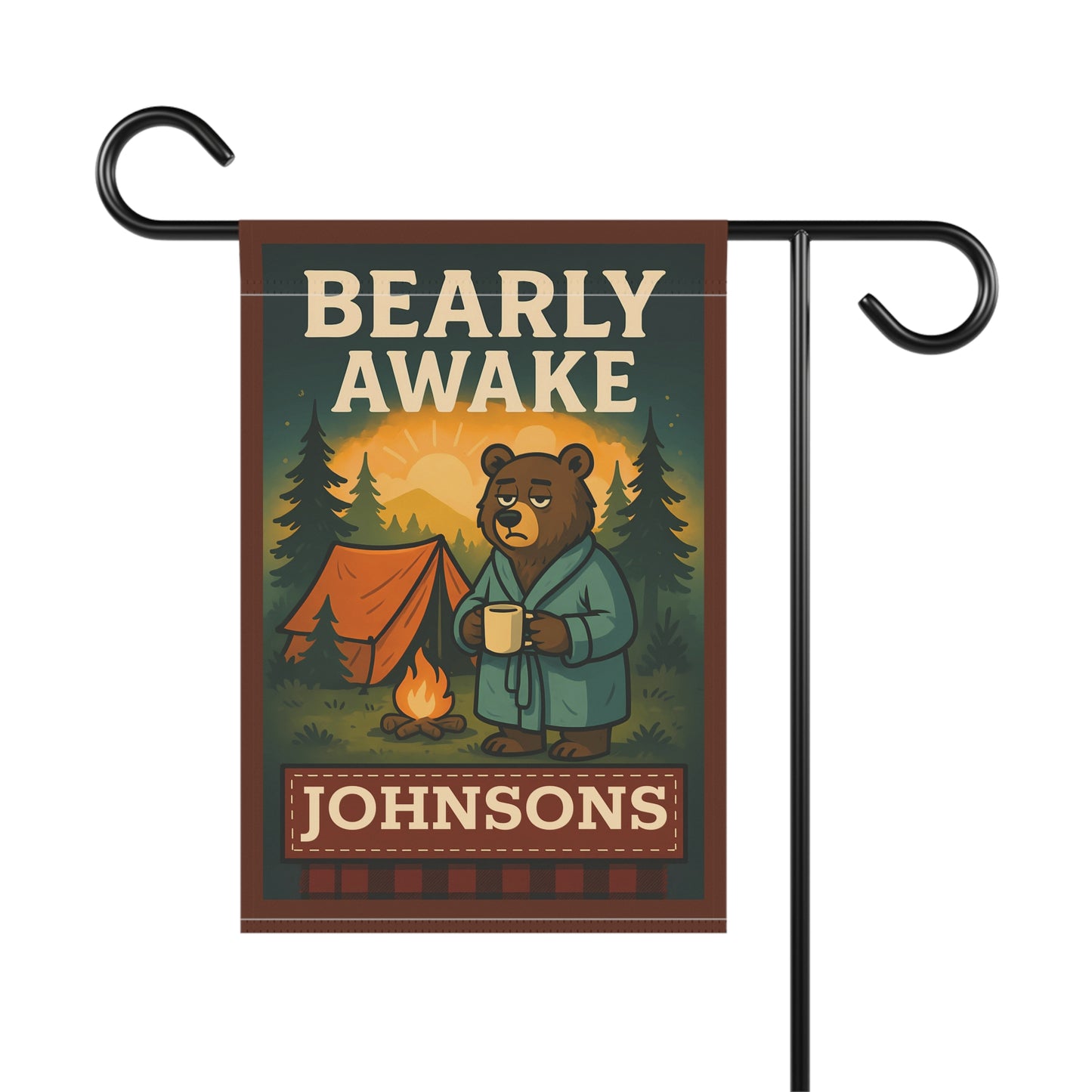 Bearly Awake Personalized Garden Flag — Camping Bear Welcome Banner