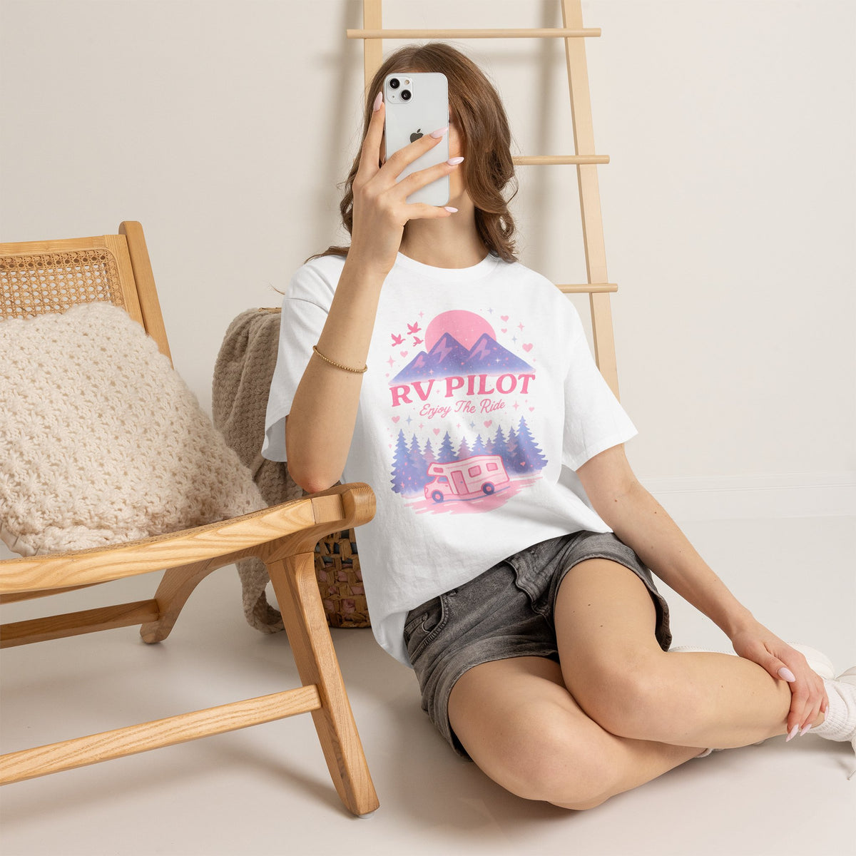 Moonlit RV Adventure: Pastel Pixel Camping Scene Funny Camping Tee