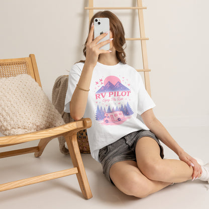 Moonlit RV Adventure: Pastel Pixel Camping Scene Funny Camping Tee