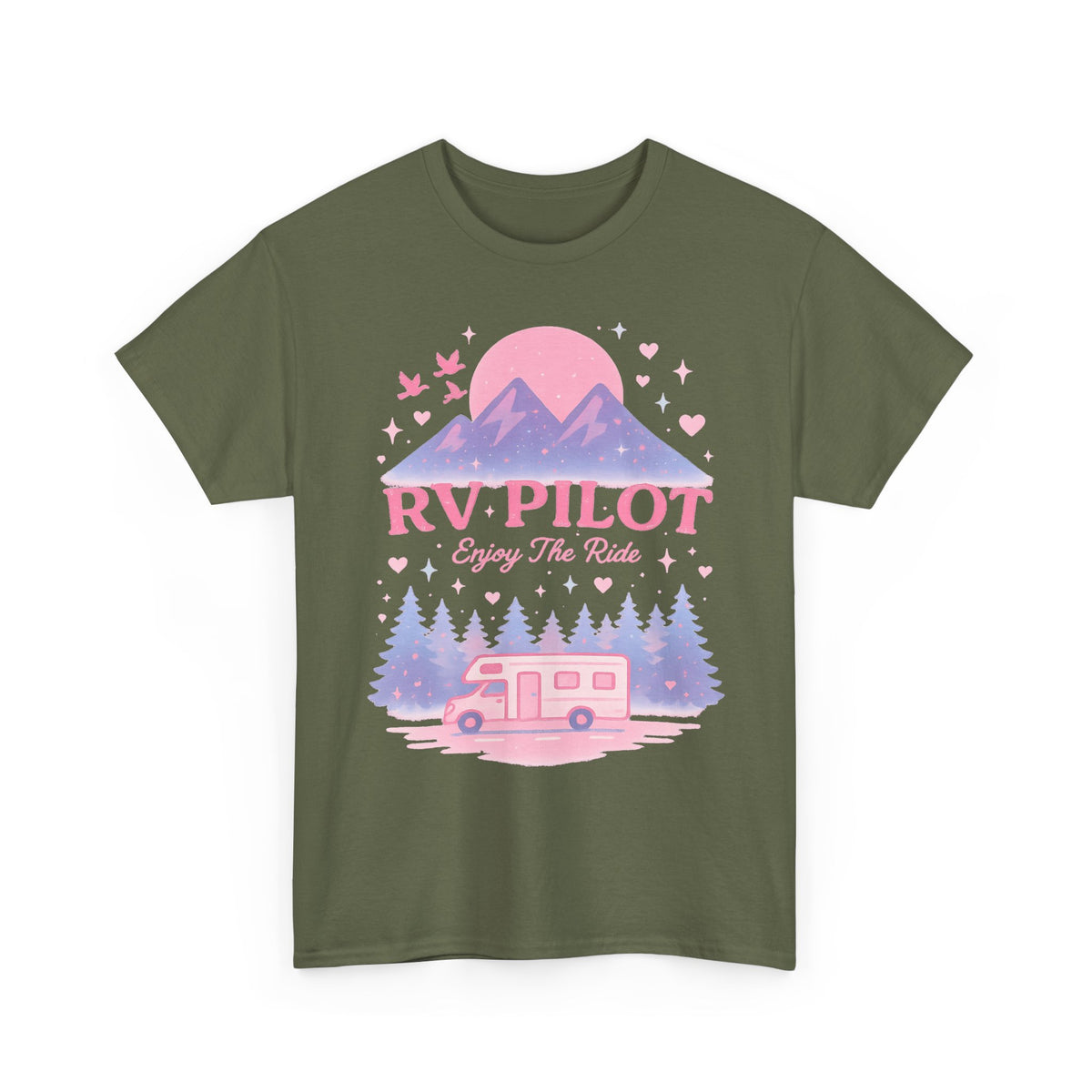 Moonlit RV Adventure: Pastel Pixel Camping Scene Funny Camping Tee