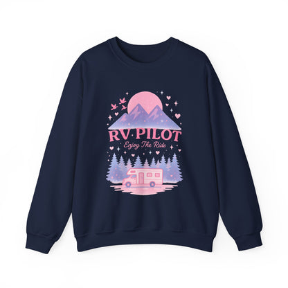 Moonlit RV Adventure: Pastel Pixel Camping Scene Funny Camping Sweatshirt