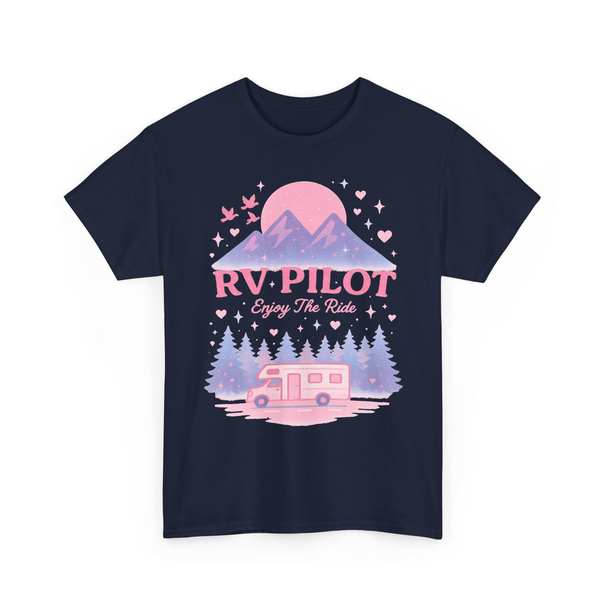 Moonlit RV Adventure: Pastel Pixel Camping Scene Funny Camping Tee