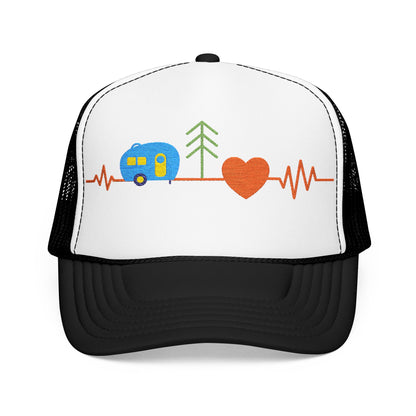 Embroidered Adventure Camping Heartbeat Foam Trucker Hat