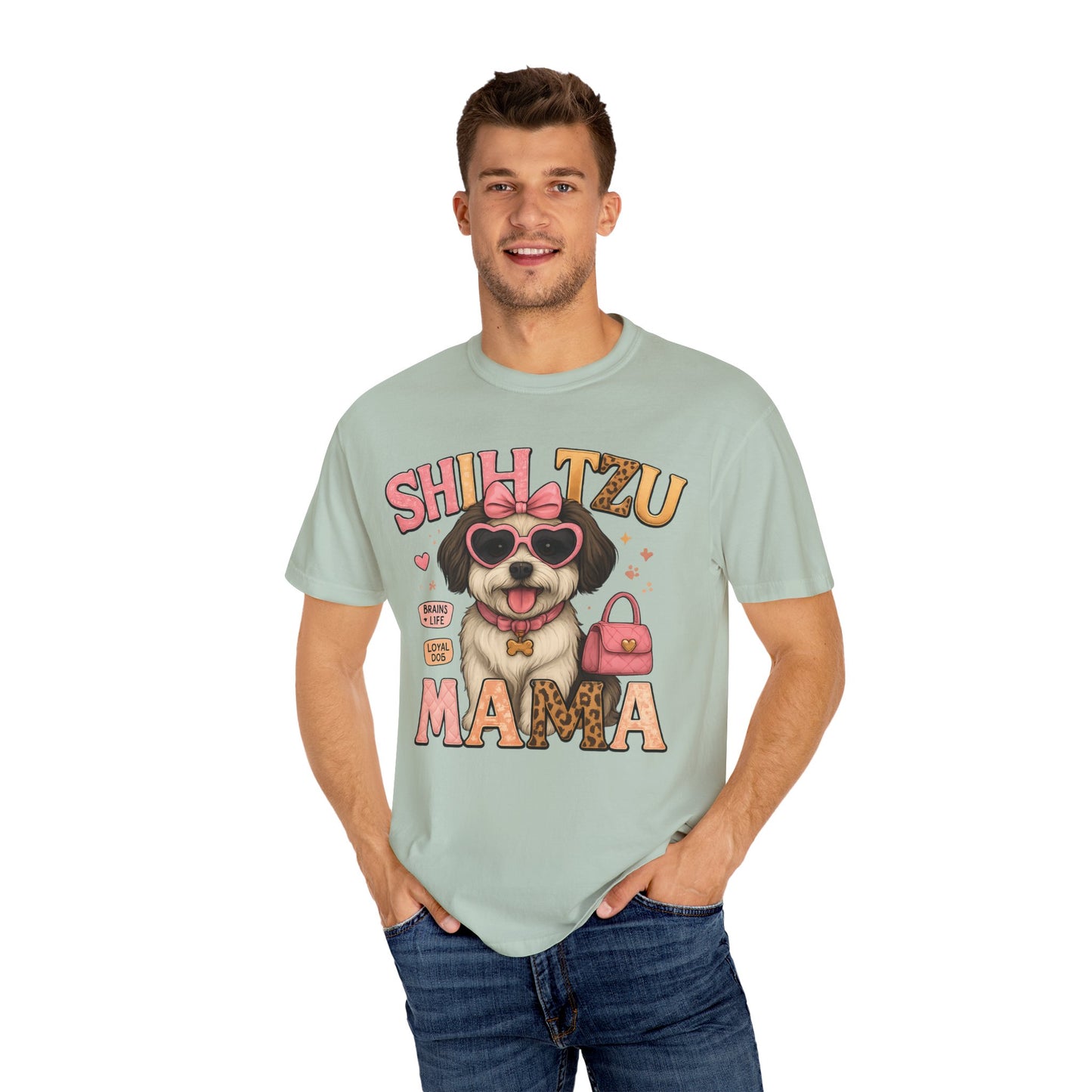 Shih Tzu Mama: Adorable Dog in Pink Sunglasses Comfort Colors