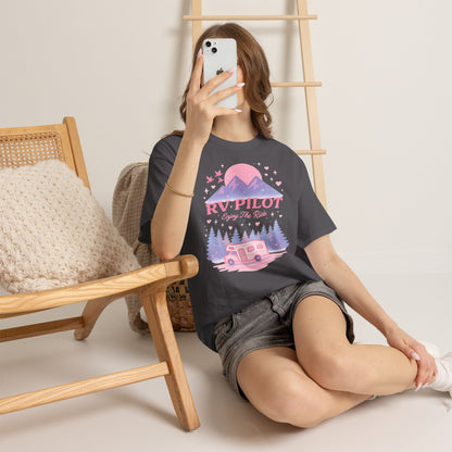 Moonlit RV Adventure: Pastel Pixel Camping Scene Funny Camping Tee
