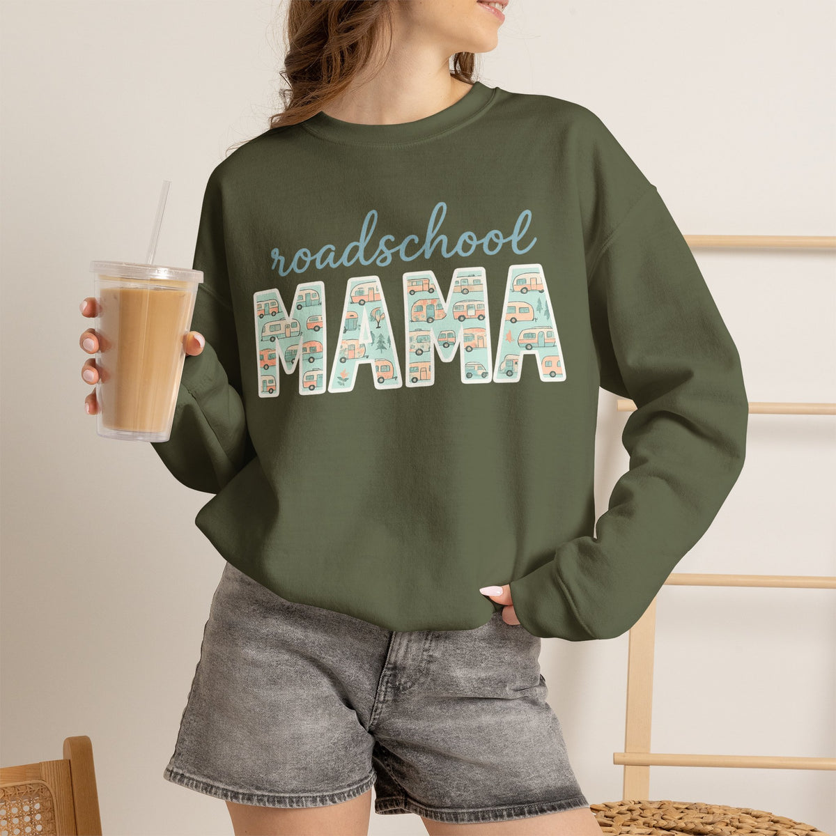 Roadschool Mama: Whimsical RV Education Design Funny Camping Sweatshirt