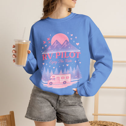 Moonlit RV Adventure: Pastel Pixel Camping Scene Funny Camping Sweatshirt