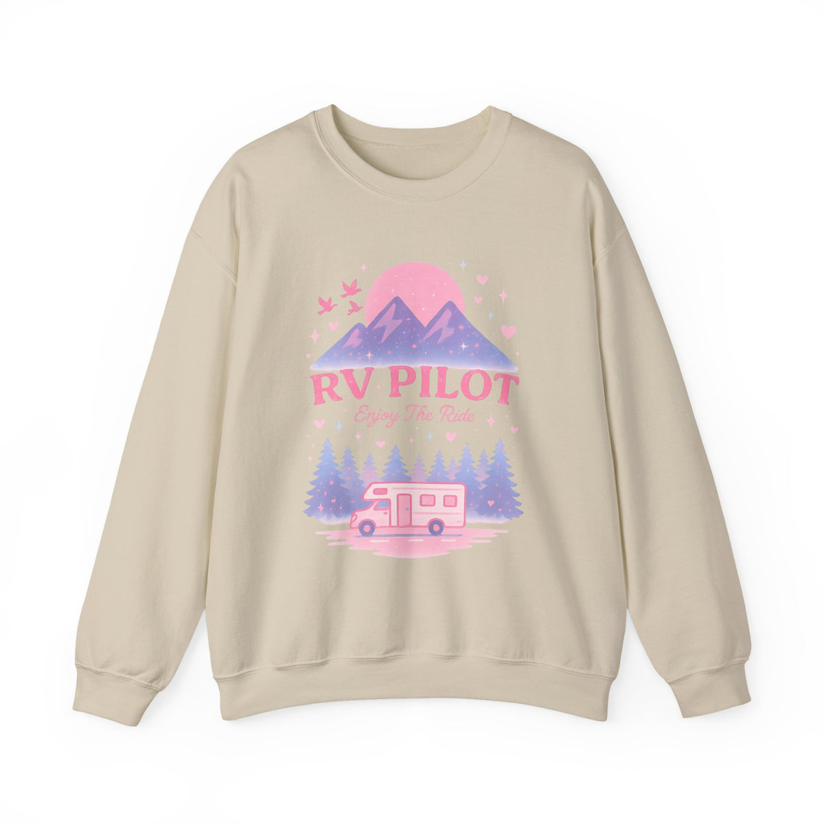 Moonlit RV Adventure: Pastel Pixel Camping Scene Funny Camping Sweatshirt