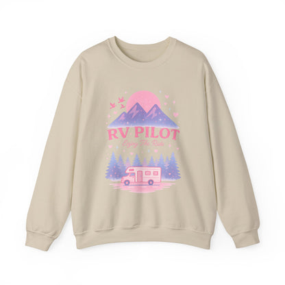 Moonlit RV Adventure: Pastel Pixel Camping Scene Funny Camping Sweatshirt