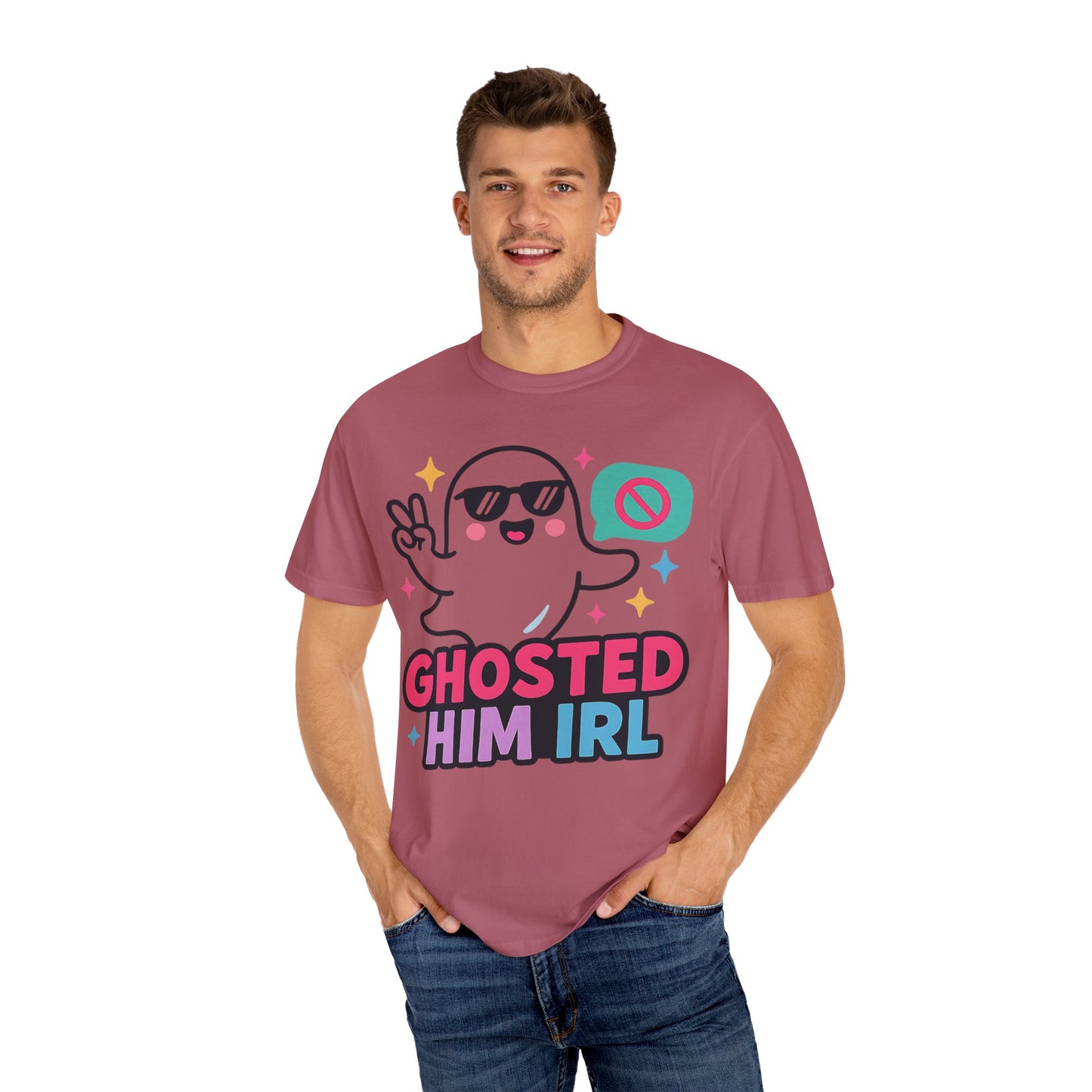 Ghosted Him IRL: Trendy Cartoon Ghost Illustration Comfort Colors Single Ladies