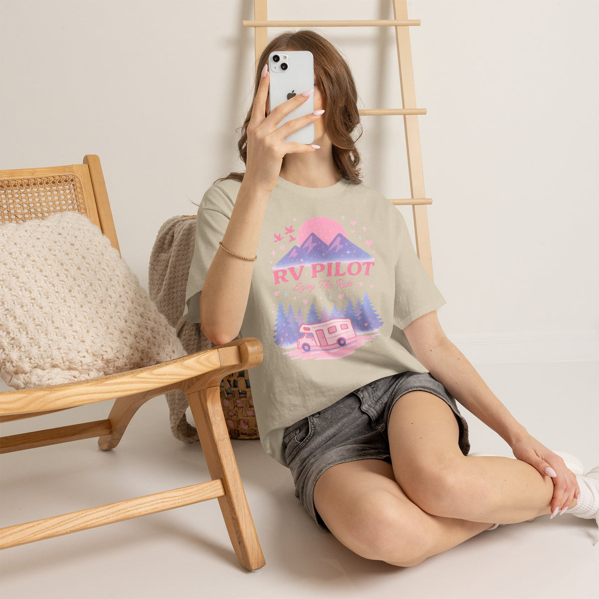 Moonlit RV Adventure: Pastel Pixel Camping Scene Funny Camping Tee