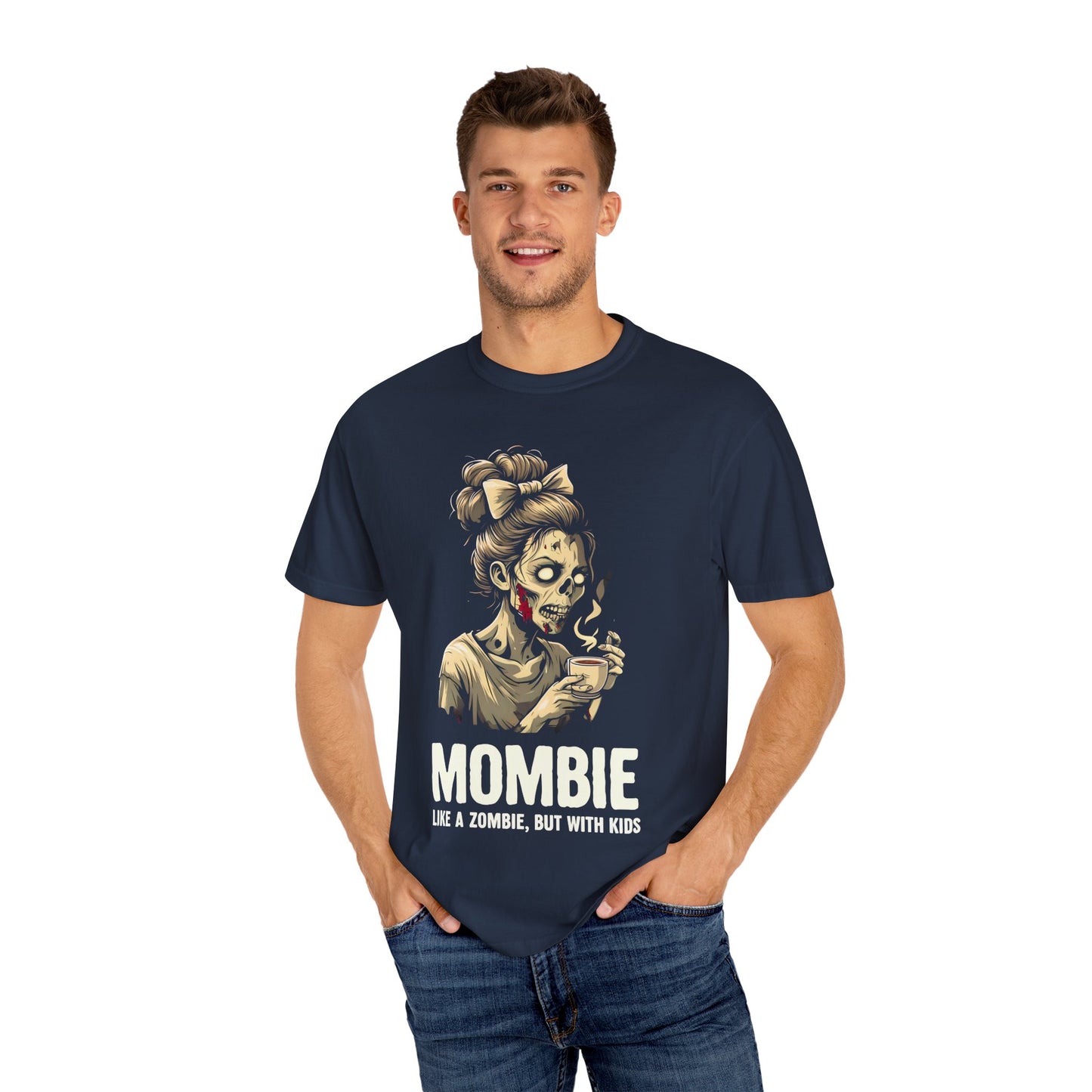 Mombie Unisex Garment-Dyed T-Shirt, Funny Parent Gift, Halloween Costume, Zombie Humor Tee, Unique Mom Shirt