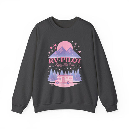 Moonlit RV Adventure: Pastel Pixel Camping Scene Funny Camping Sweatshirt