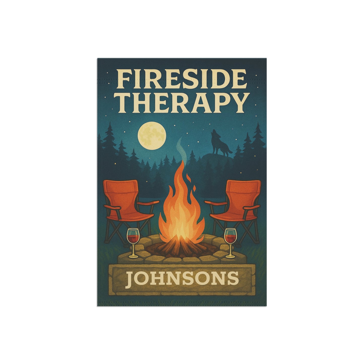 Fireside Therapy Garden Flag — Personalized Campfire Outdoor Banner
