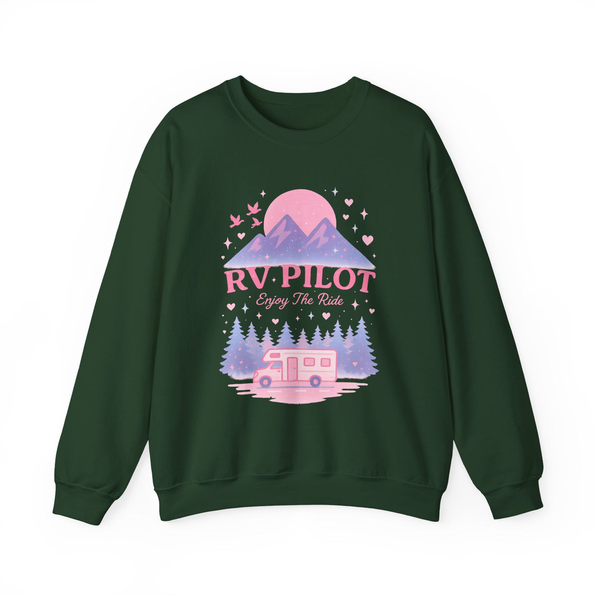 Moonlit RV Adventure: Pastel Pixel Camping Scene Funny Camping Sweatshirt
