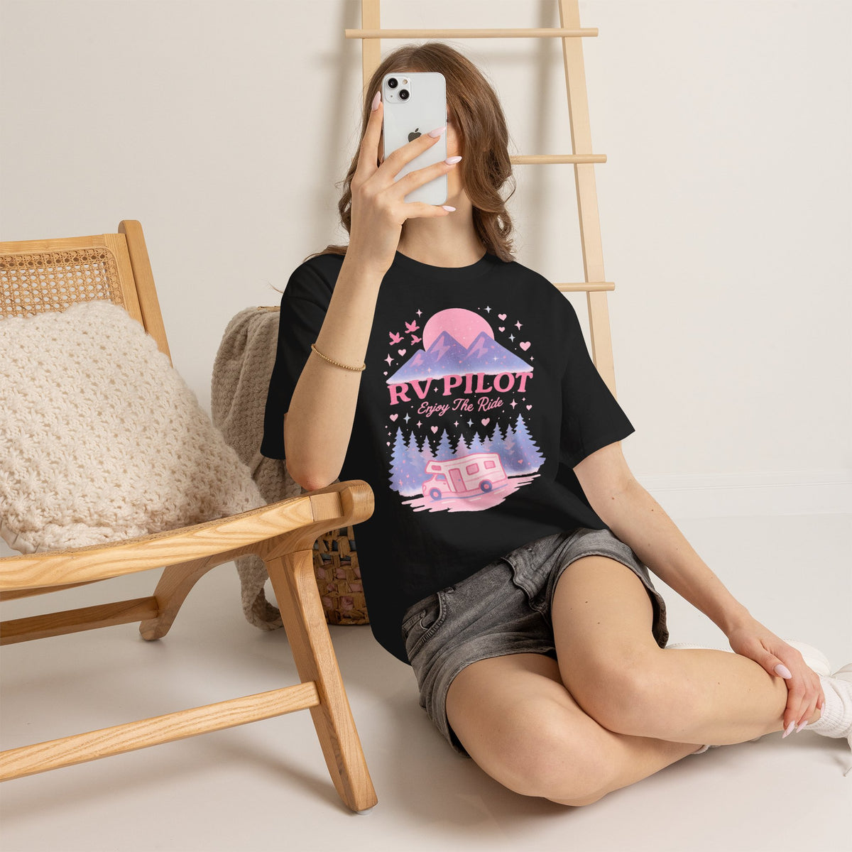 Moonlit RV Adventure: Pastel Pixel Camping Scene Funny Camping Tee
