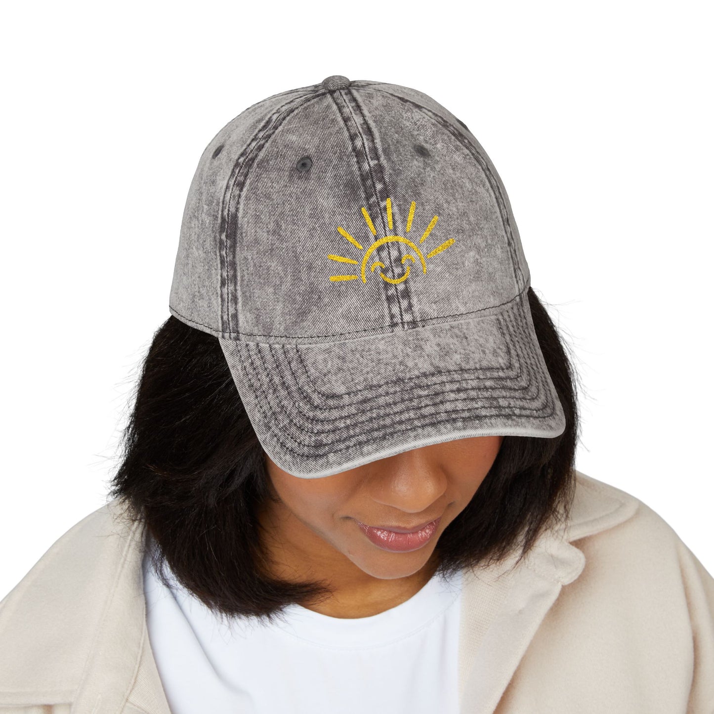 Vintage Embroidered Sun Cap — Smile Sunshine Baseball Hat