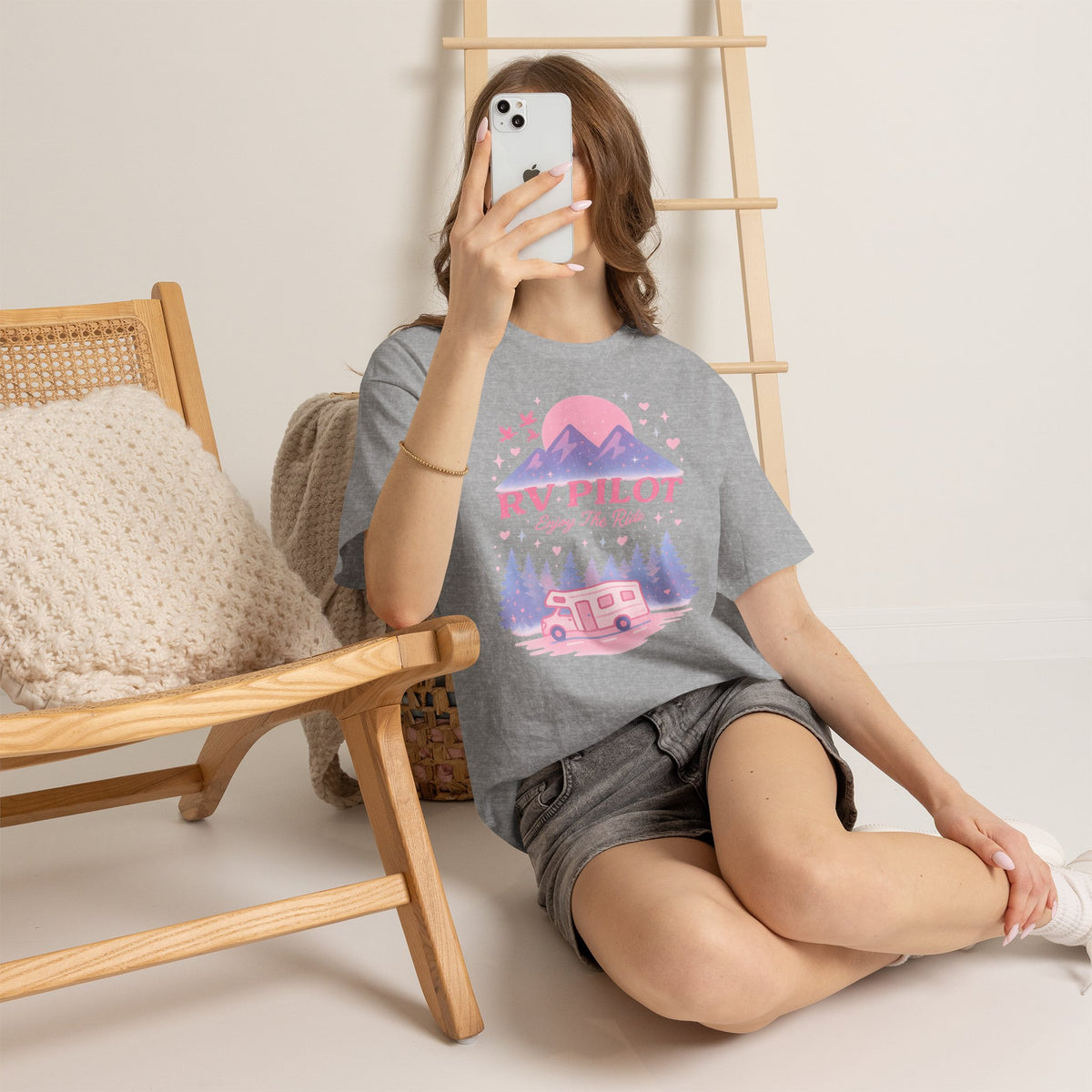 Moonlit RV Adventure: Pastel Pixel Camping Scene Funny Camping Tee
