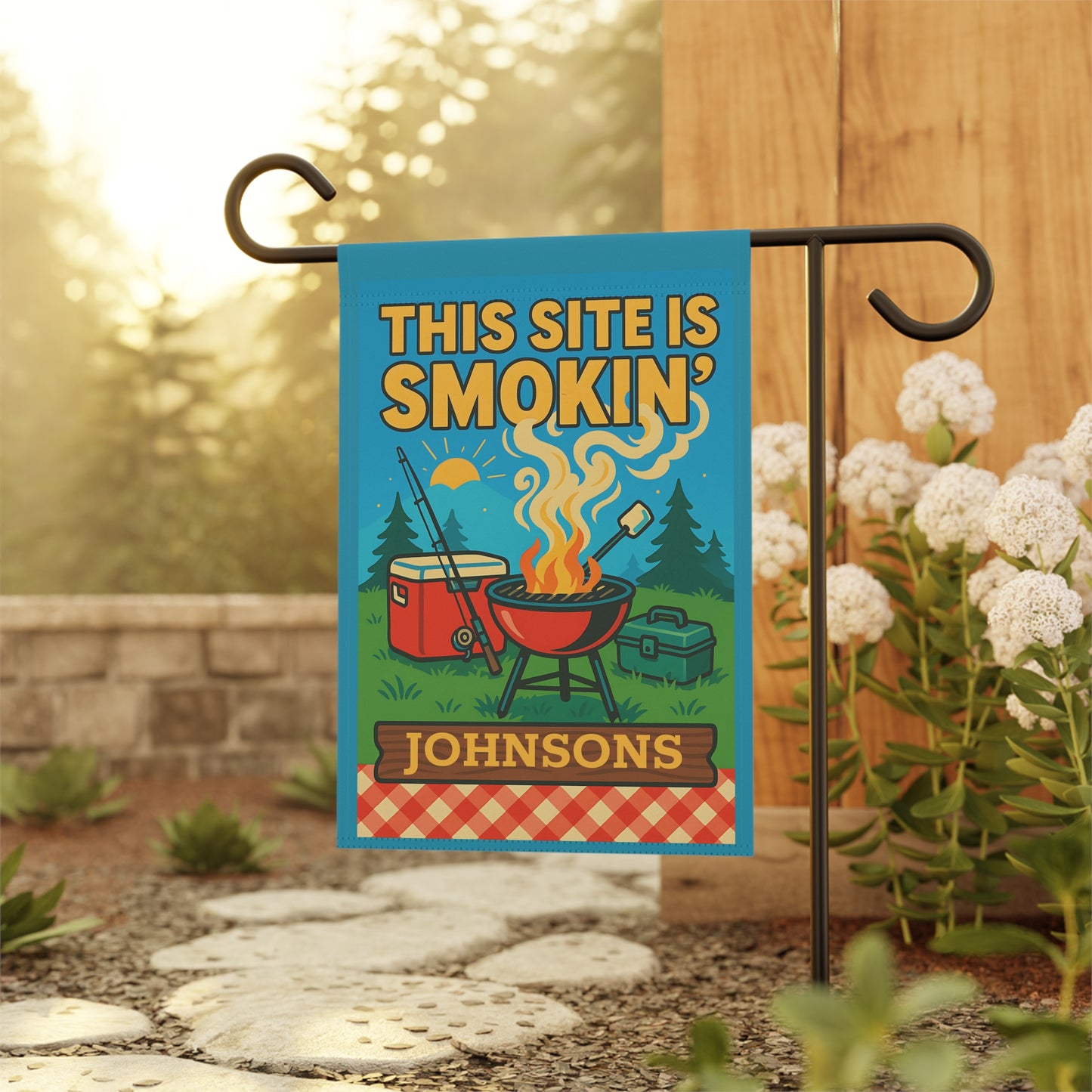 This Site Is Smokin' Garden Flag - Personalized BBQ Camping Yard Banner