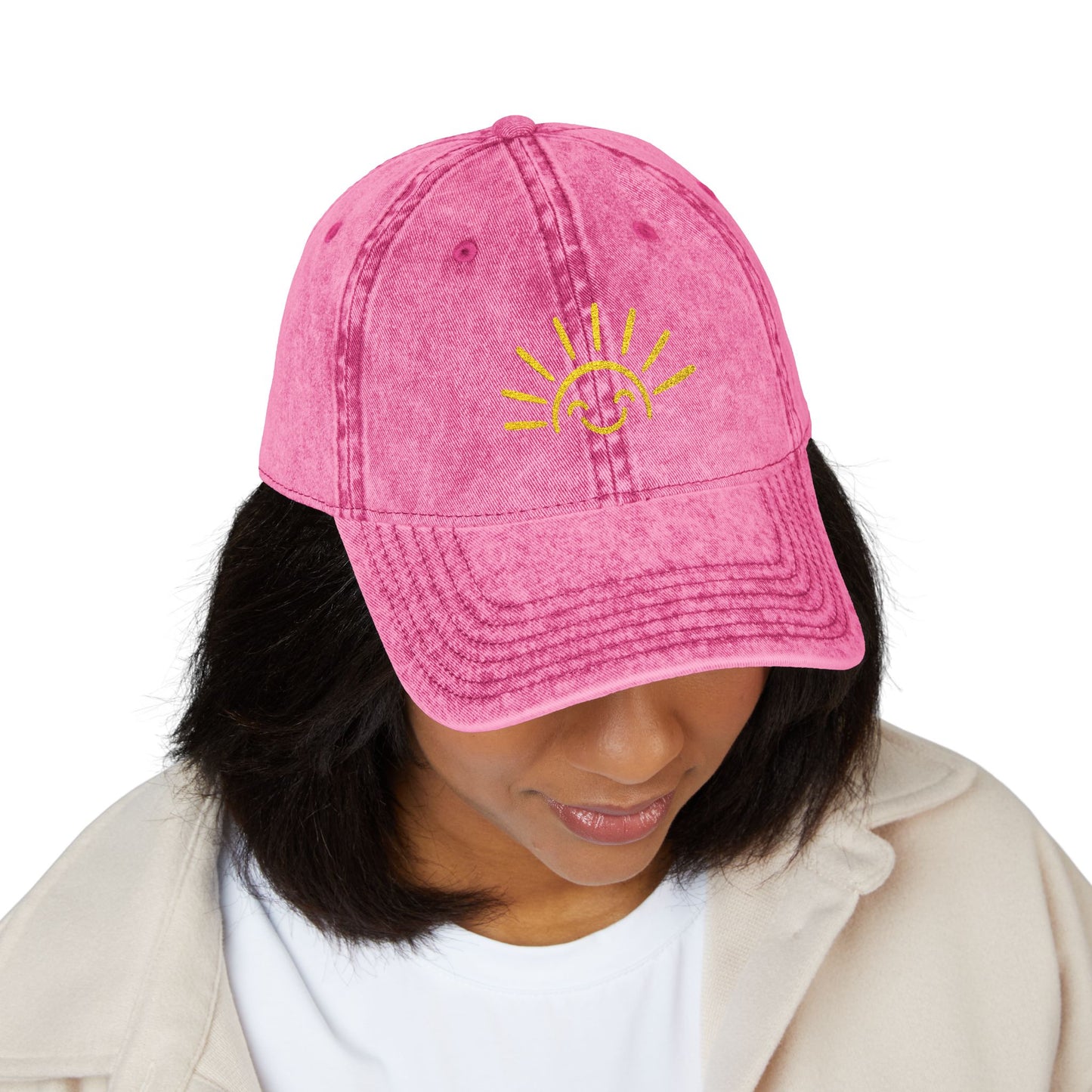 Vintage Embroidered Sun Cap — Smile Sunshine Baseball Hat