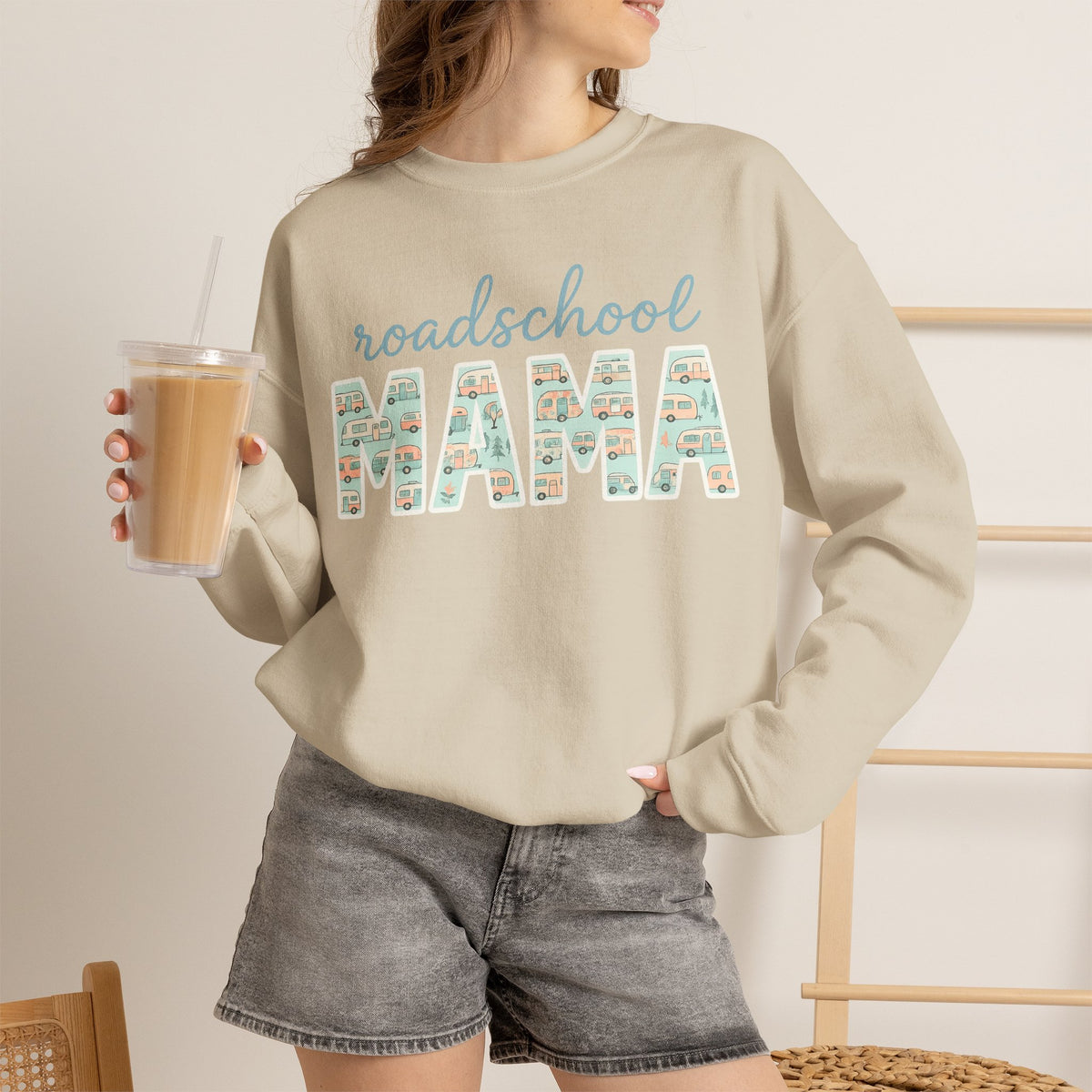Roadschool Mama: Whimsical RV Education Design Funny Camping Sweatshirt