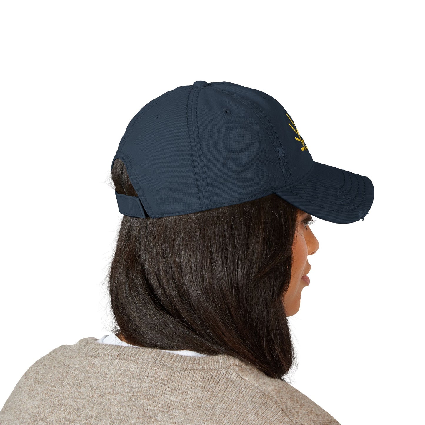 Smiley Sun Embroidered Distressed Dad Hat