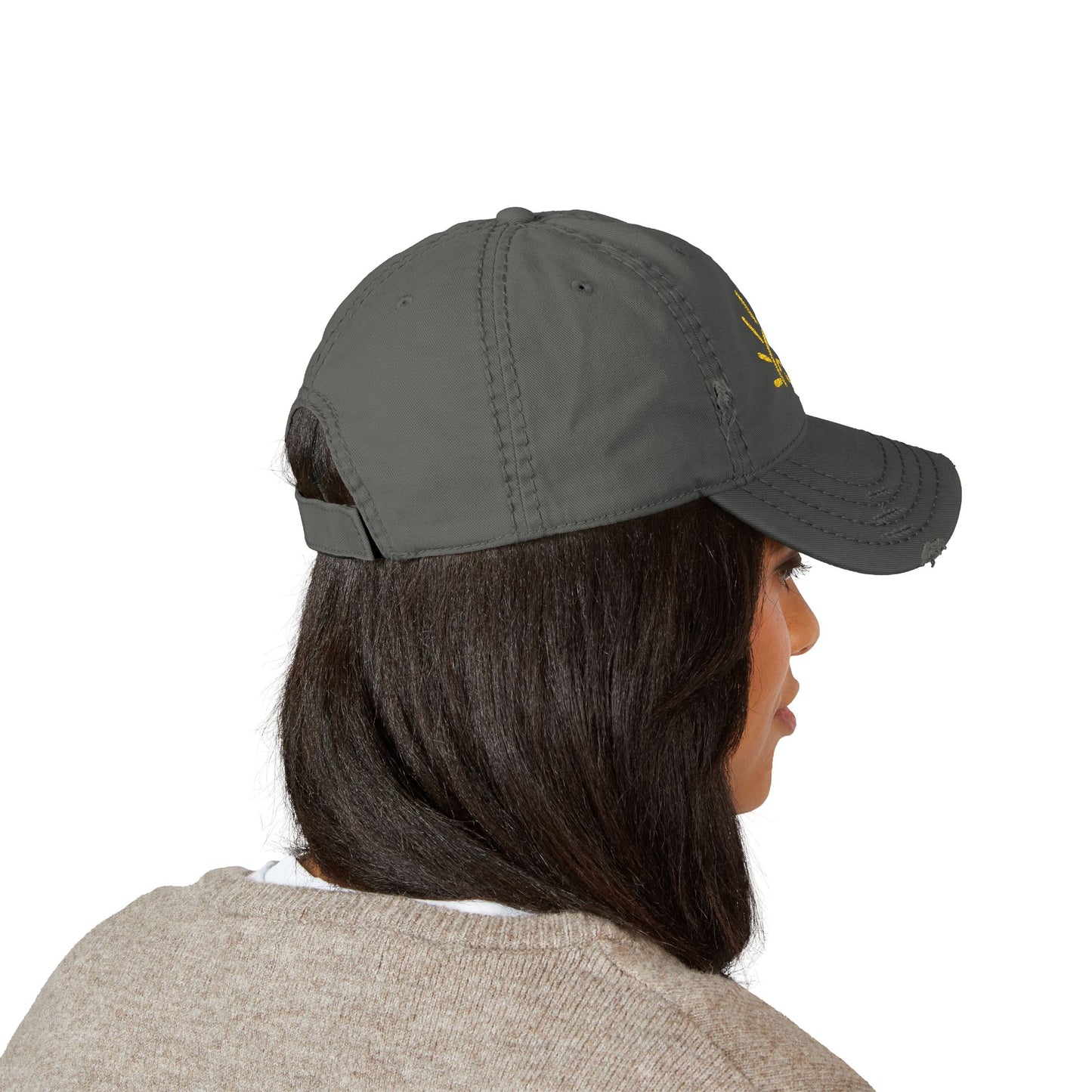 Smiley Sun Embroidered Distressed Dad Hat