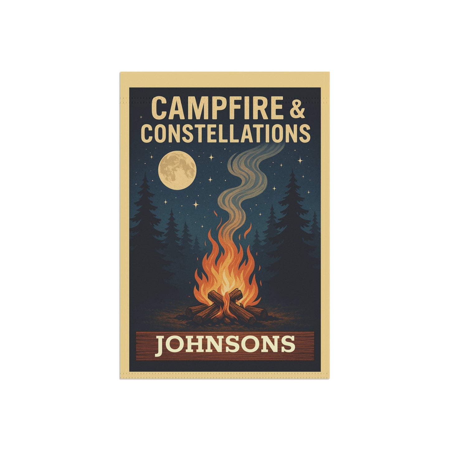 Campfire & Constellations Garden Flag — Personalized Outdoor Banner (Custom Family Name)