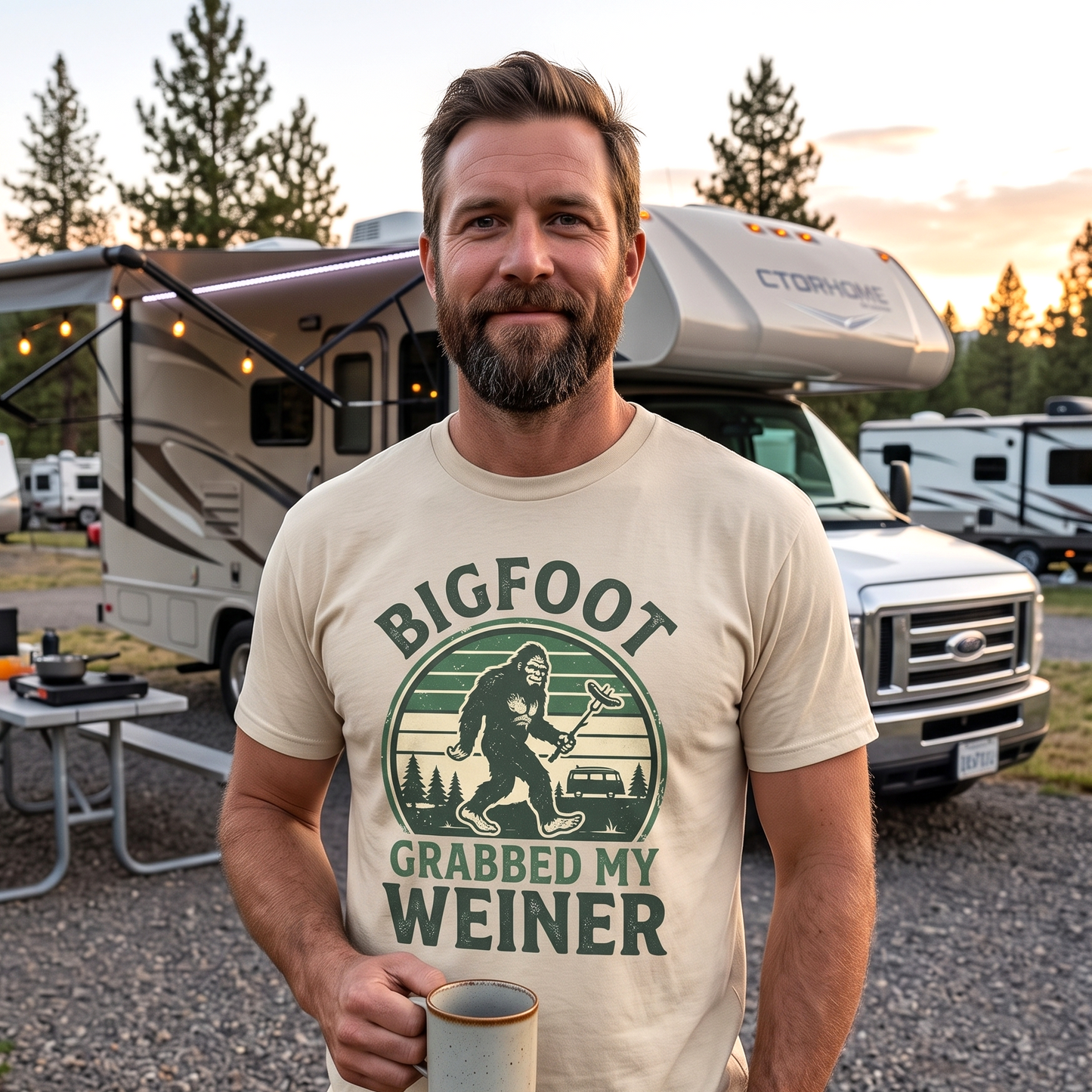 Bigfoot Grabbed My Weiner Retro Camping Tee