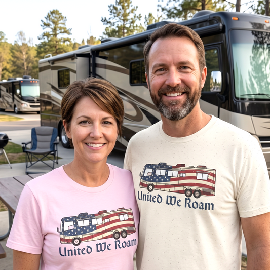 United We Roam Class A RV | Patriotic Camper Tee