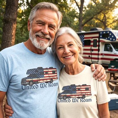 United We Roam Super-C RV | Patriotic Camper Tee