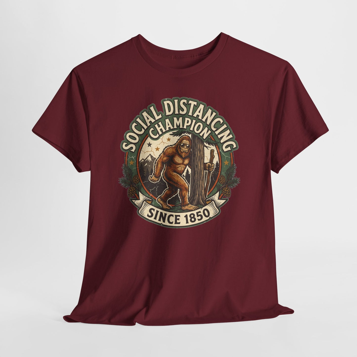 Social Distancing Champion Tee - Funny Bigfoot Sasquatch Shirt "Since 1850"