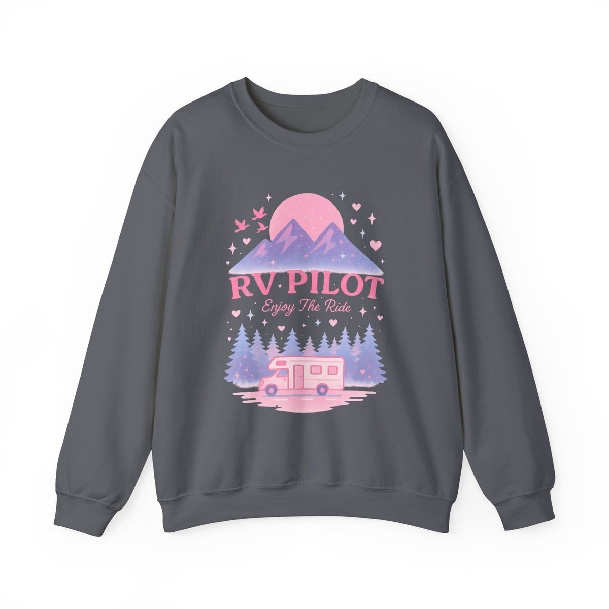 Moonlit RV Adventure: Pastel Pixel Camping Scene Funny Camping Sweatshirt