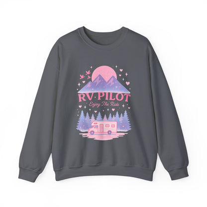 Moonlit RV Adventure: Pastel Pixel Camping Scene Funny Camping Sweatshirt