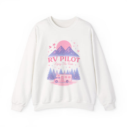 Moonlit RV Adventure: Pastel Pixel Camping Scene Funny Camping Sweatshirt