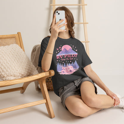 Moonlit RV Adventure: Pastel Pixel Camping Scene Funny Camping Tee