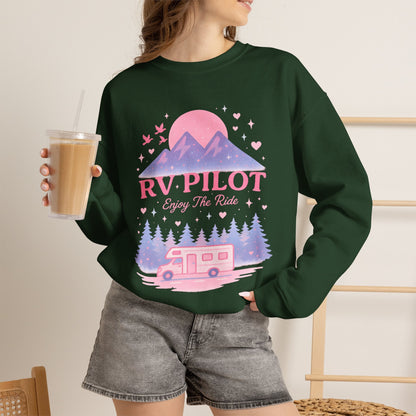 Moonlit RV Adventure: Pastel Pixel Camping Scene Funny Camping Sweatshirt
