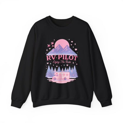 Moonlit RV Adventure: Pastel Pixel Camping Scene Funny Camping Sweatshirt
