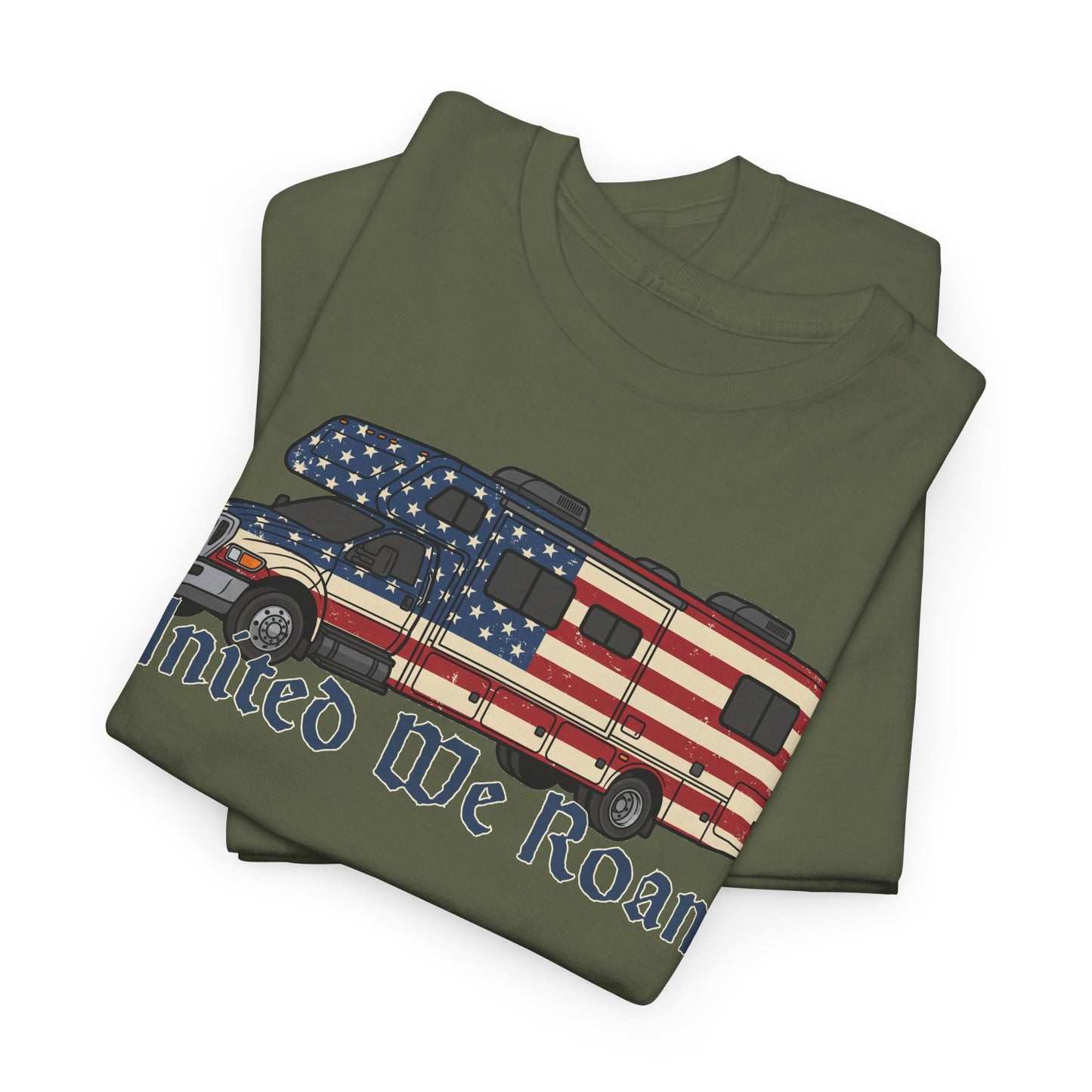 United We Roam Super-C RV | Patriotic Camper Tee