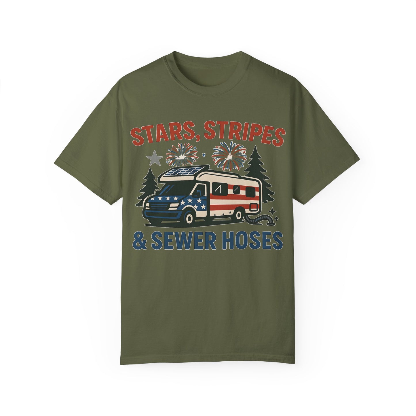 Stars, Stripes & Sewer Hoses: Patriotic RV Camping Illustration Comfort Colors